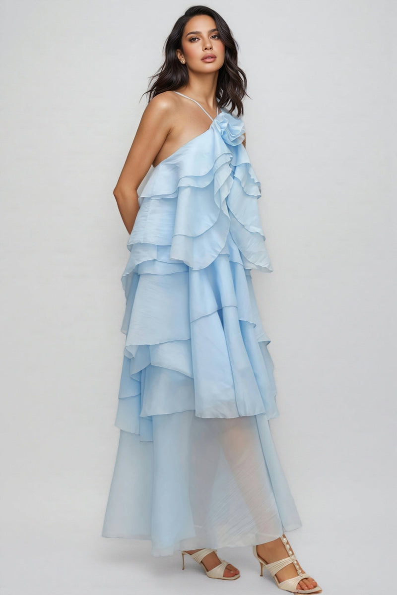 Kaelly Sleeveless Flower Folds Maxi Dress