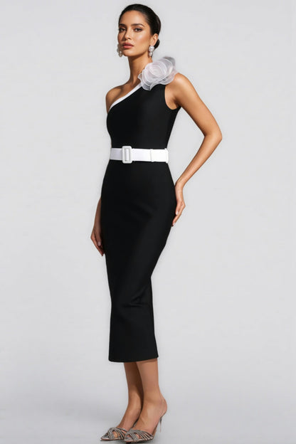 Siered One Shoulder Sleeveless Flowers Maxi Dress