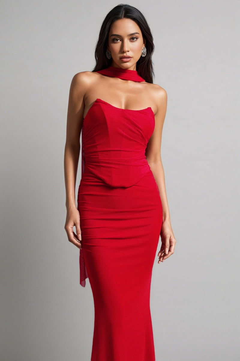 Xlyia Sleeveless Halter Maxi Dress Two-piece Set