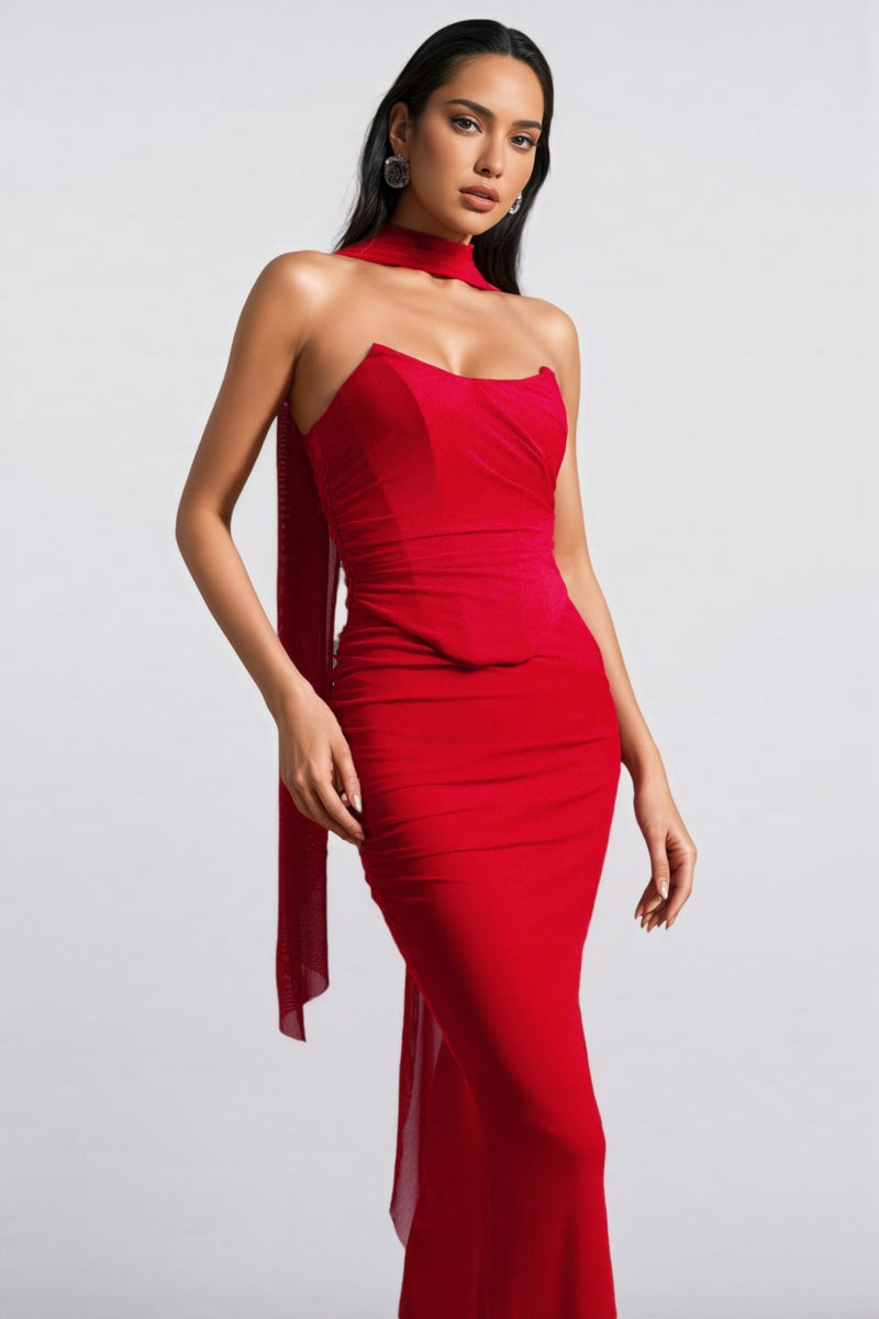 Xlyia Sleeveless Halter Maxi Dress Two-piece Set