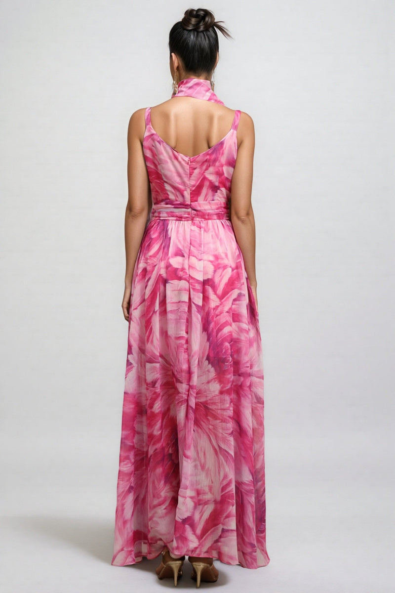 Tereza Halter Printed Streamer Maxi Dress