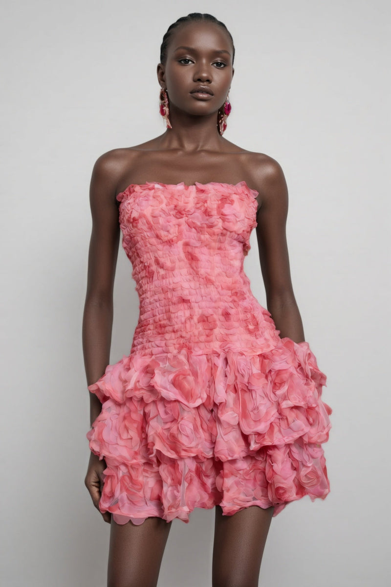 Rivenk 3d Flower Smocking Mini Dress