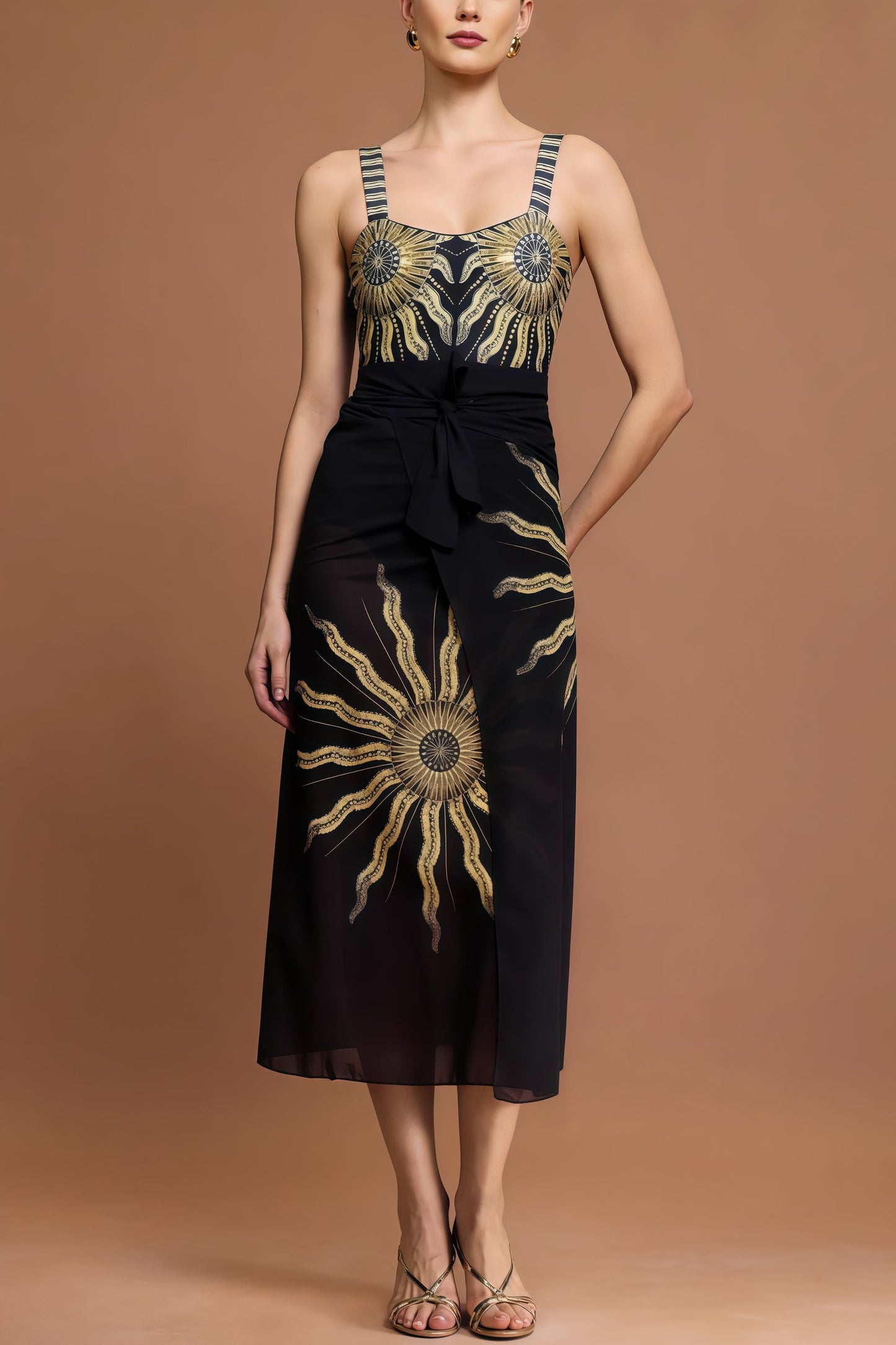 Veva Halter Sequin Sun Printed Two-piece Set