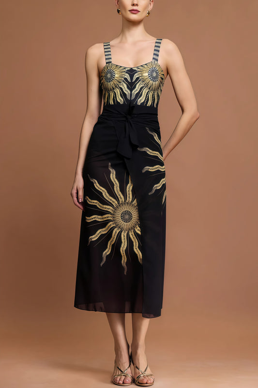 Veva Halter Sequin Sun Printed Two-piece Set