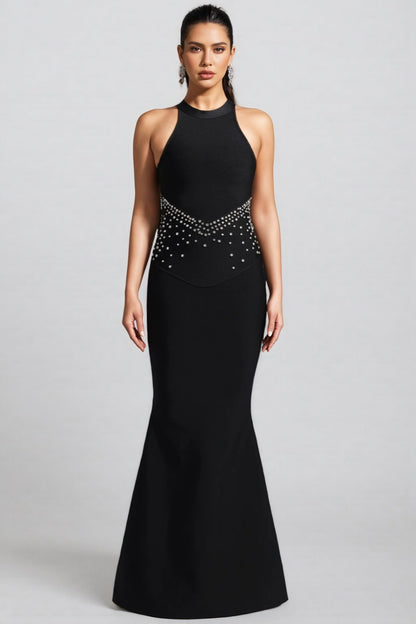 Perley Bandage Halter Fishtail Maxi Dress