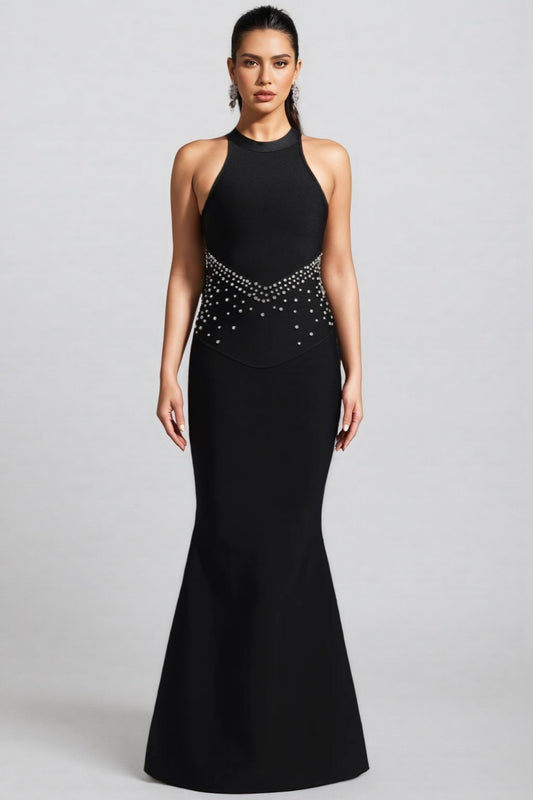 Perley Bandage Halter Fishtail Maxi Dress