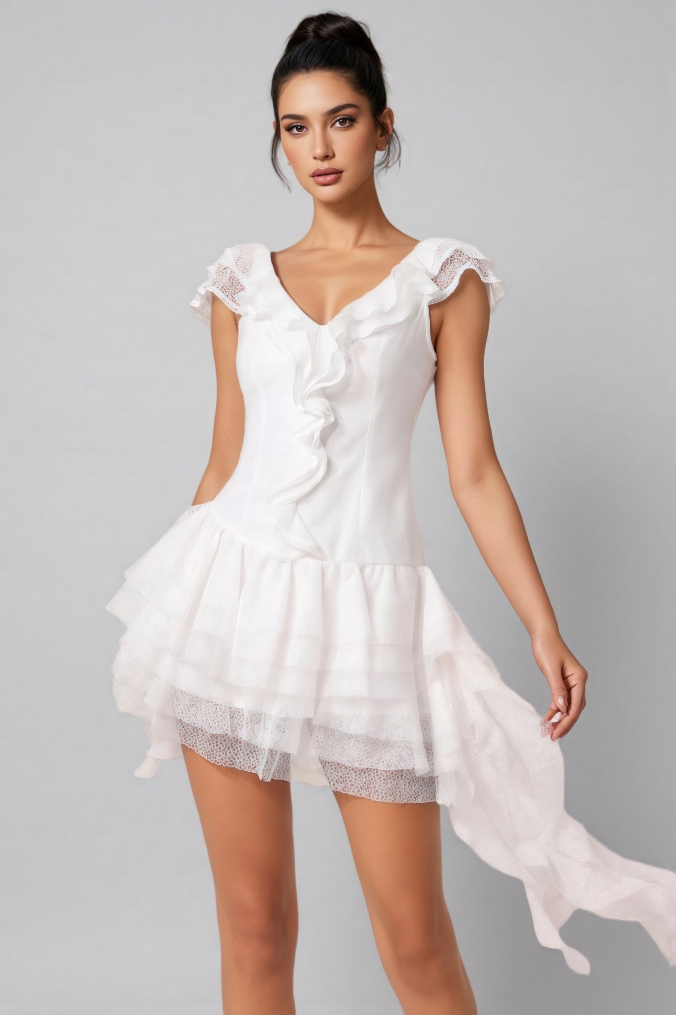 Xiacly V-neck Sleeveless Asymmetric Folds Mini Dress