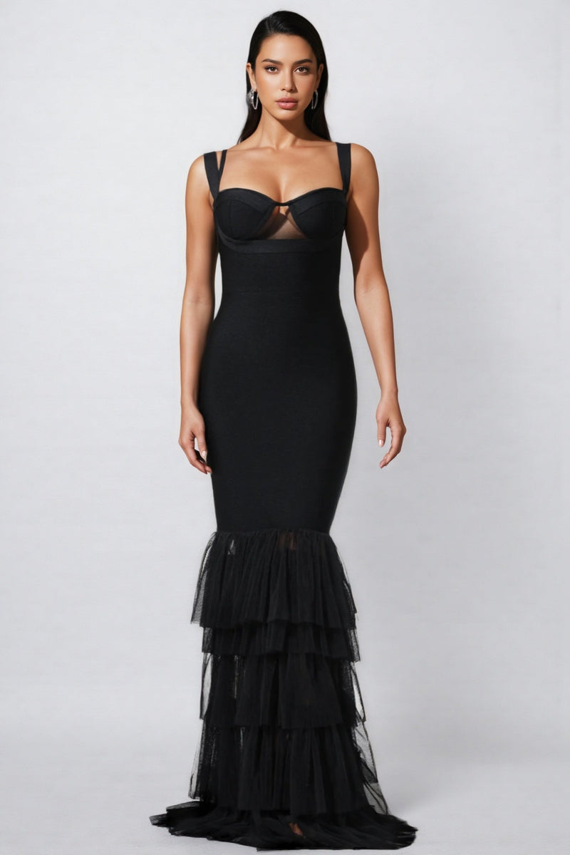 Rheak Fish Tail Mesh Yarn Bandage Maxi Dress