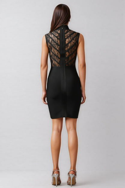 Zaroe Round Collar Sleeveless Lace Bandage Mini Dress