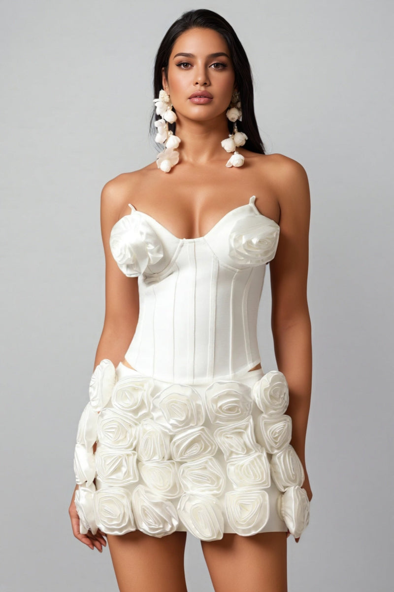 Quer Strapless 3d Flower Mini Dress