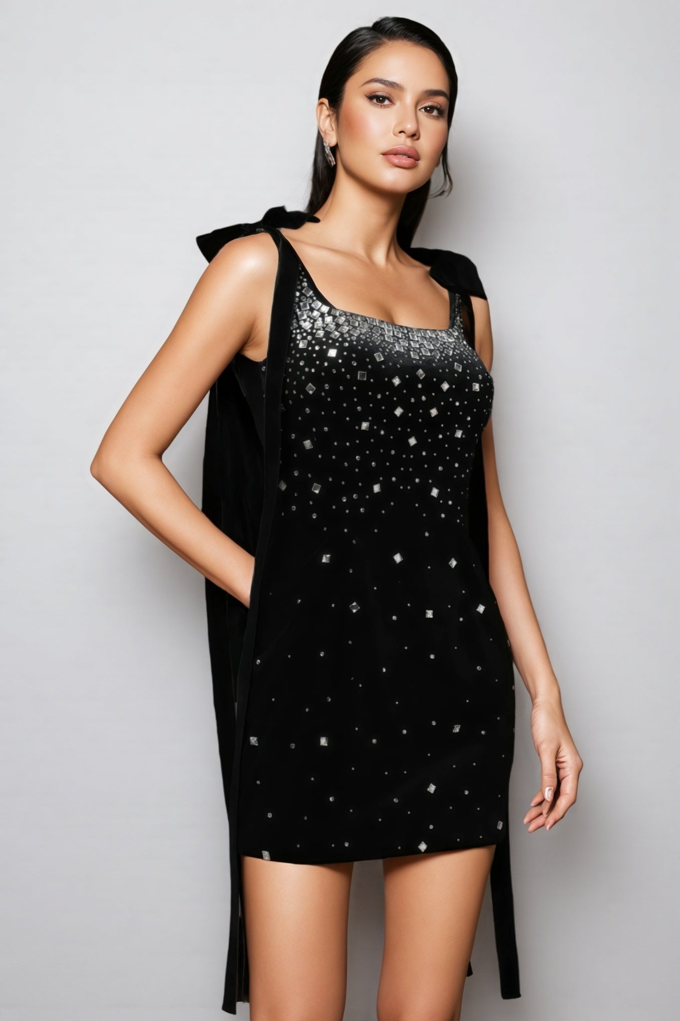 Rayner Sleeveless Bow Diamond Mini Dress