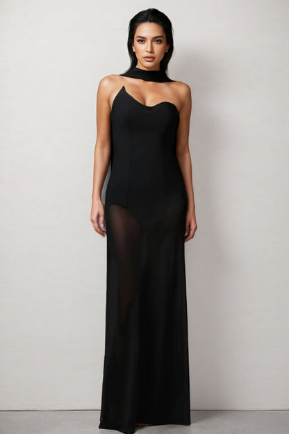 Gricely Sleeveless Tulle Ribbon Bandage Maxi Dress