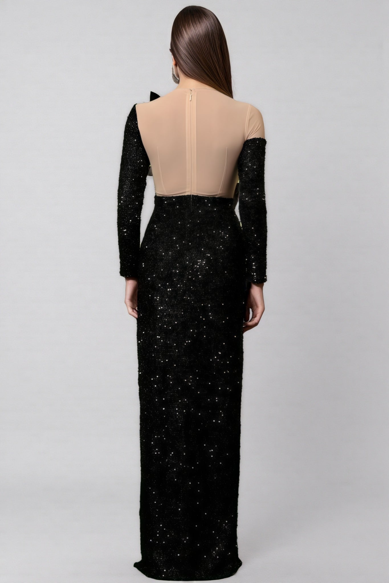 Reyna Flowers Sequins Slit Maxi Dress
