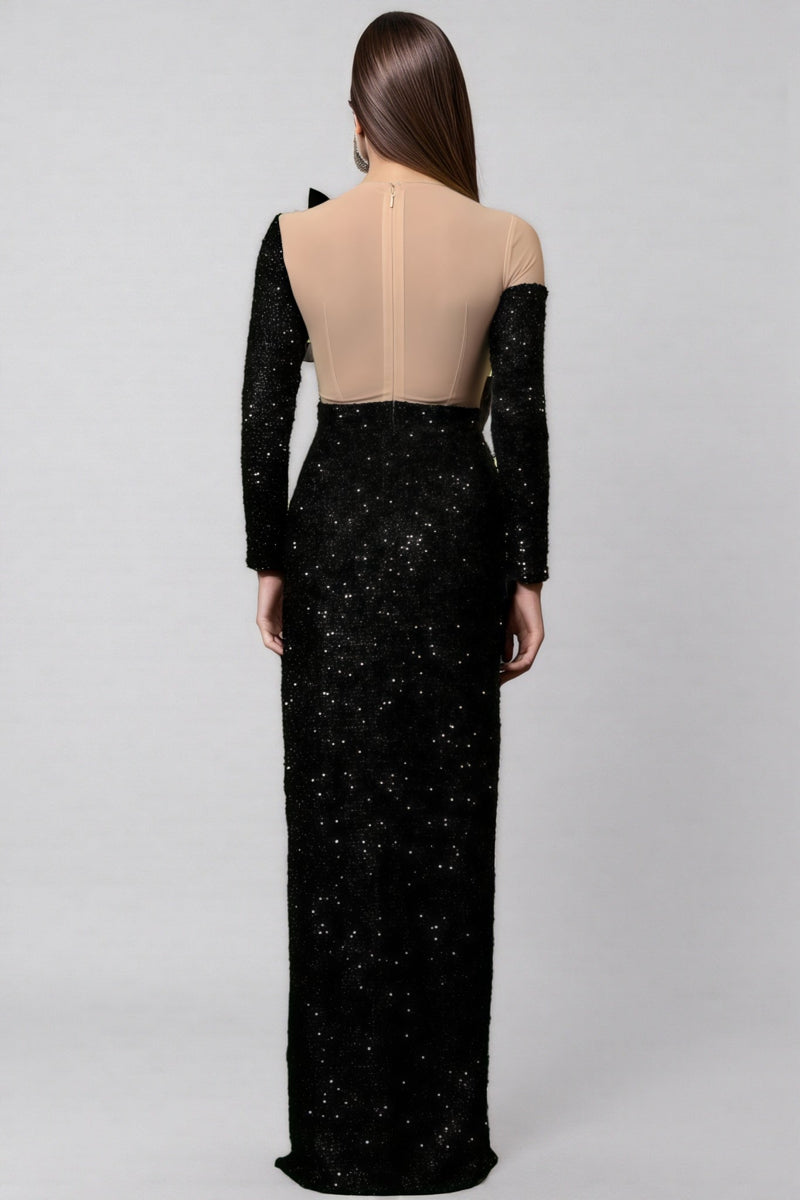 Reyna Flowers Sequins Slit Maxi Dress
