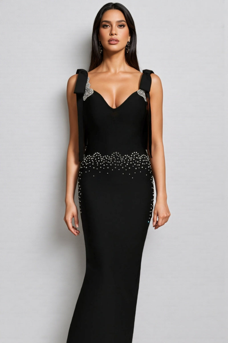 Ternan V-neck Bow Bandage Maxi Dress