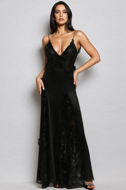 Vali Sleeveless V Neck Lace Maxi Dress