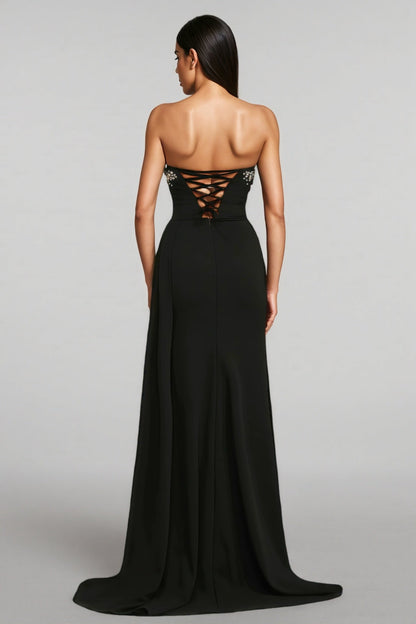 Romelle Sleeveless Pearl V-neck Slit Maxi Dress