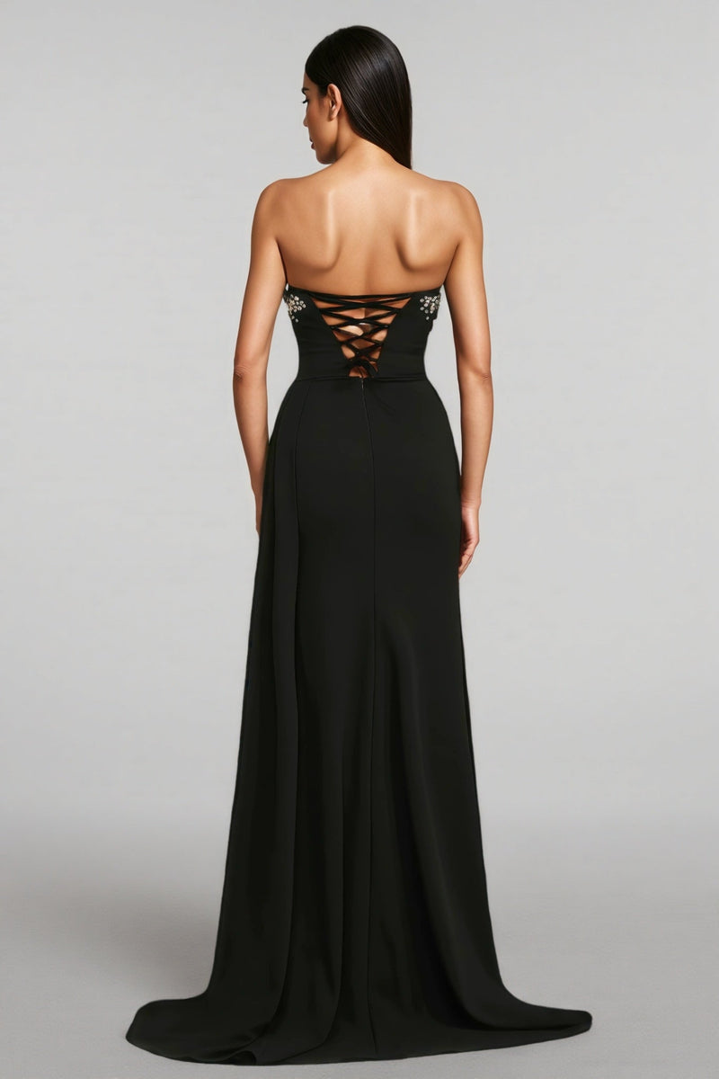 Romelle Sleeveless Pearl V-neck Slit Maxi Dress