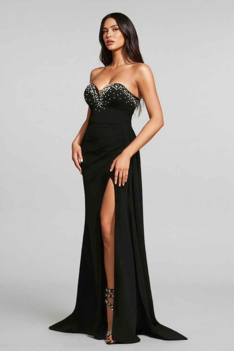 Romelle Sleeveless Pearl V-neck Slit Maxi Dress