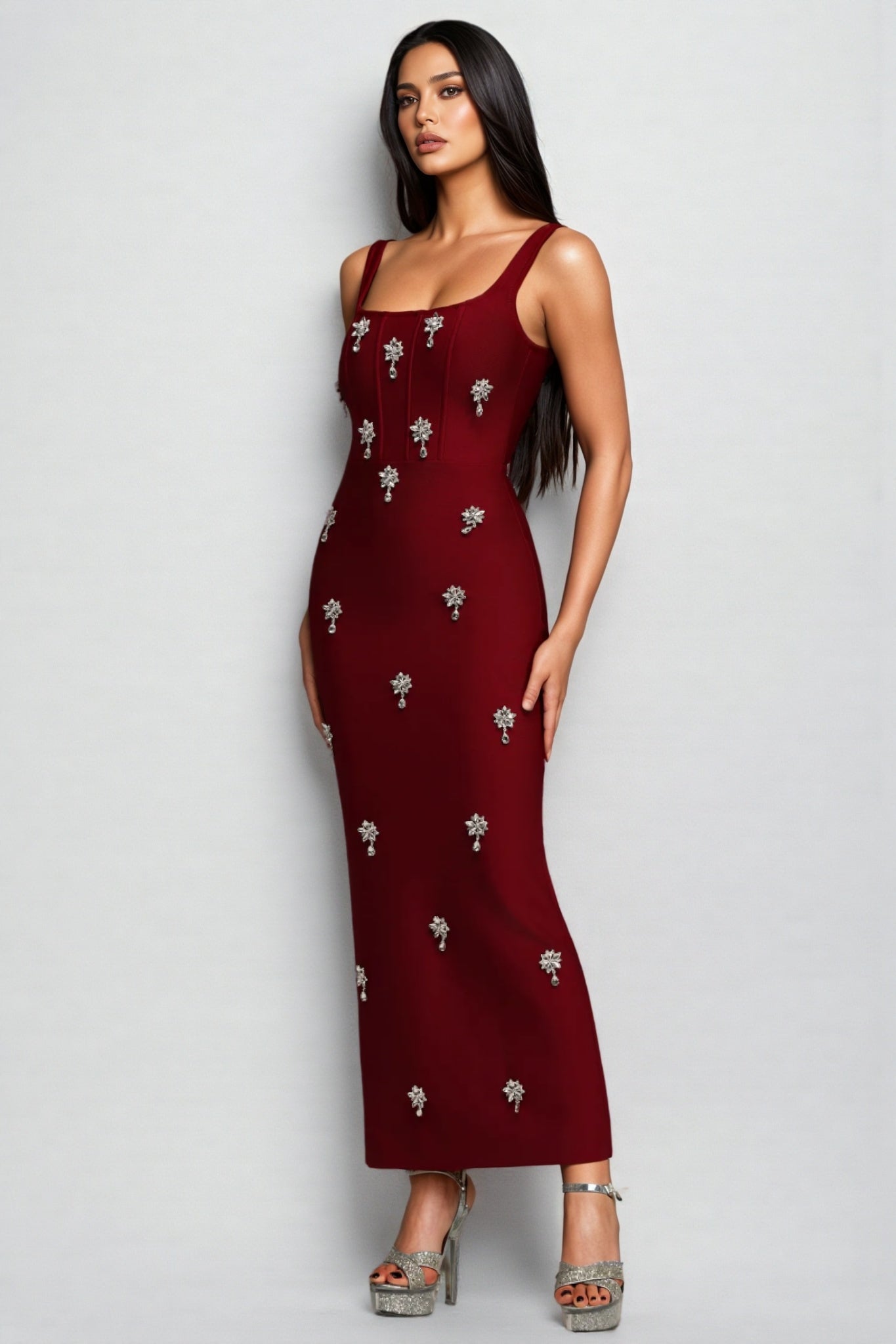 Rykert Sleeveless Diamond Bandage Maxi Dress