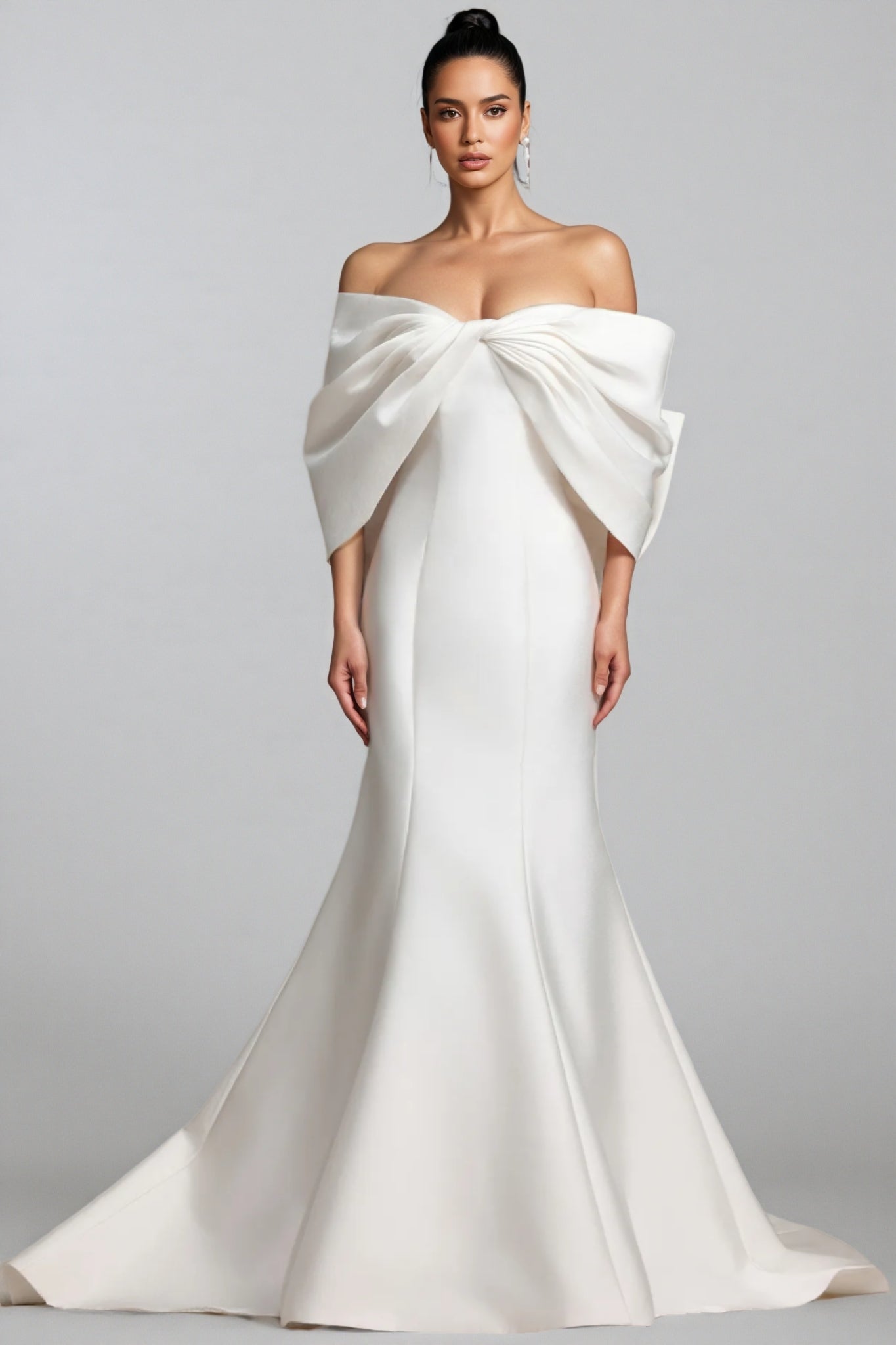 Huresa Slimming Bow Fishtail Wedding Maxi Dress