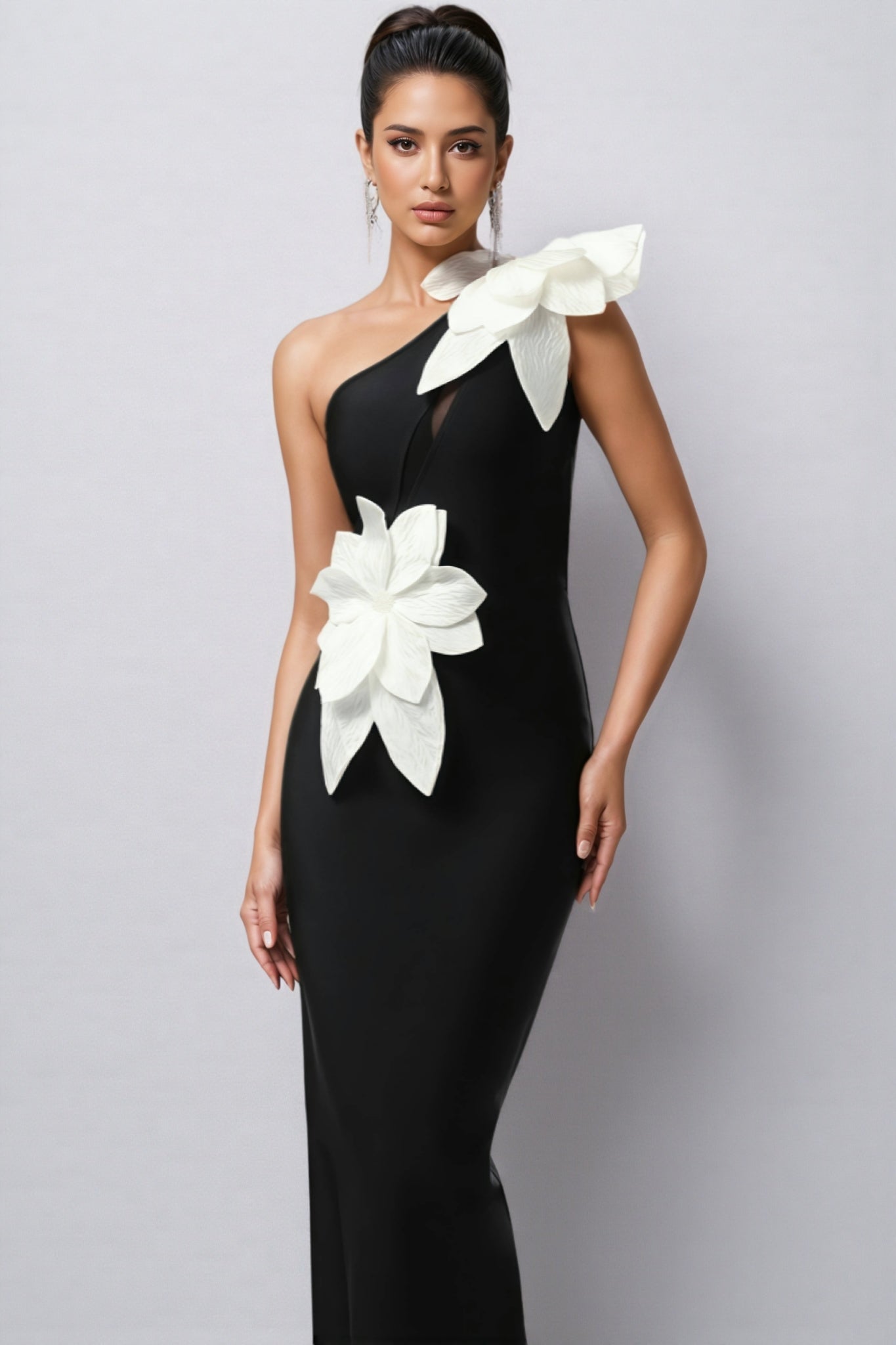 Priscilla 3d Flower Bandage Maxi Dress