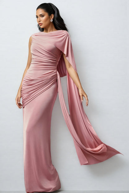 Omer Sleeveless Wrinkle Shawl Ribbon Maxi Dress