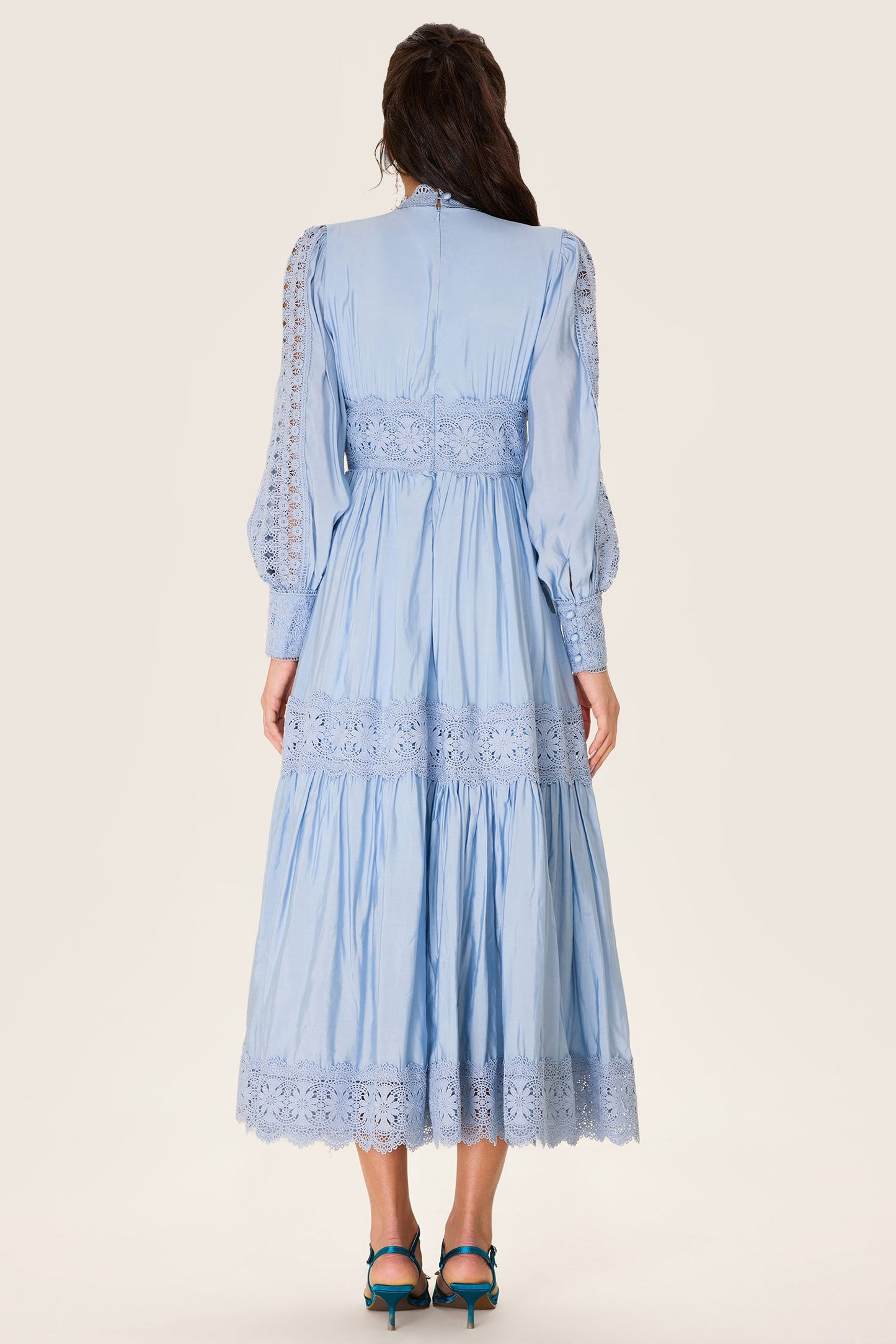 Lace Lantern Sleeve Midi Dress