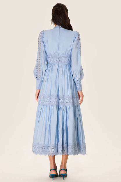 Lace Lantern Sleeve Midi Dress