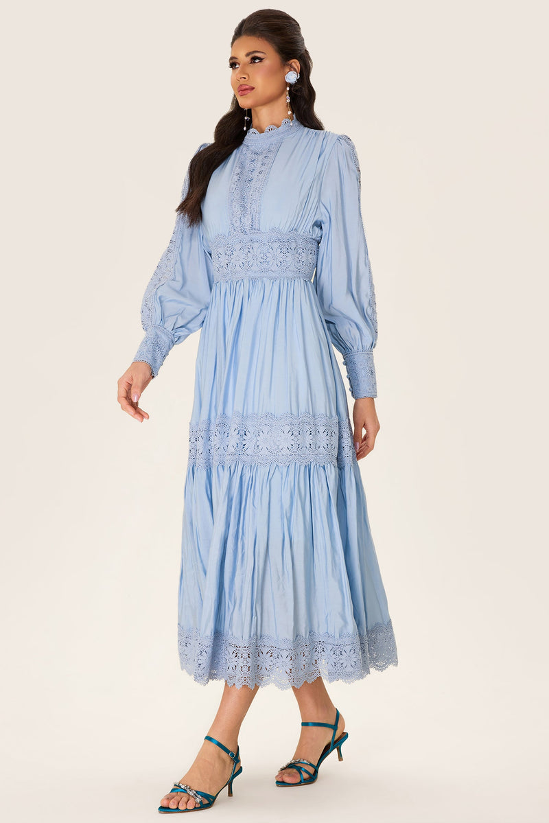Lace Lantern Sleeve Midi Dress