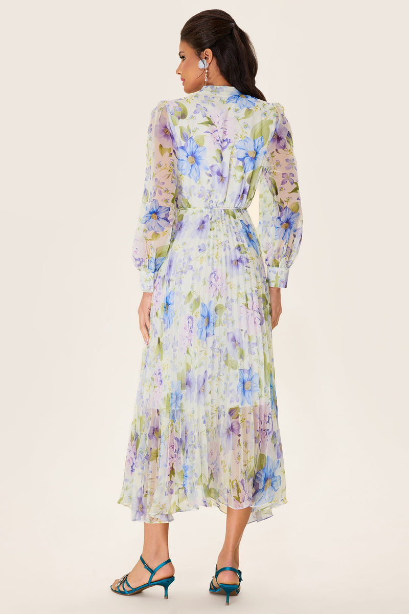 Pleated Chiffon Midi Dress
