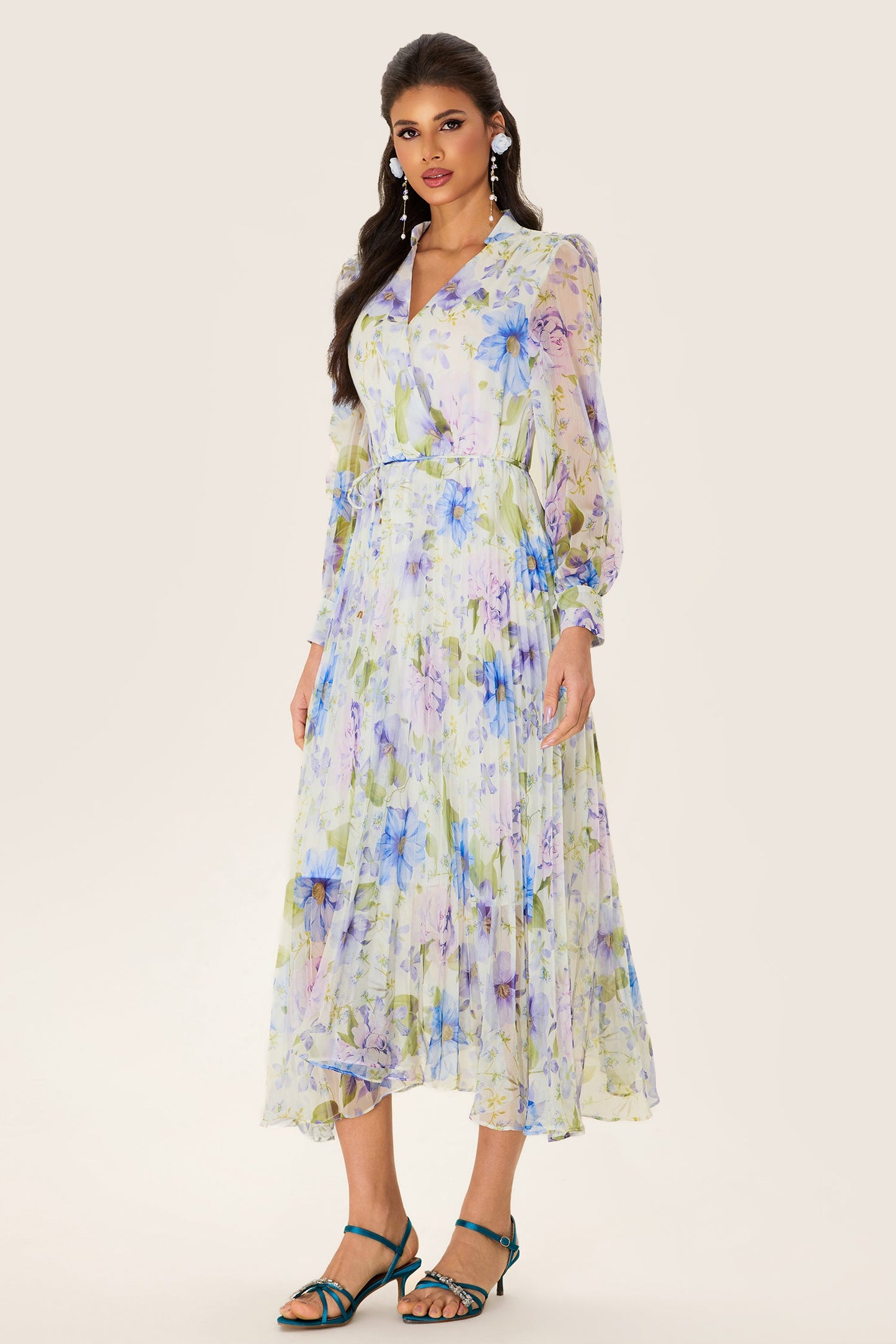 Pleated Chiffon Midi Dress