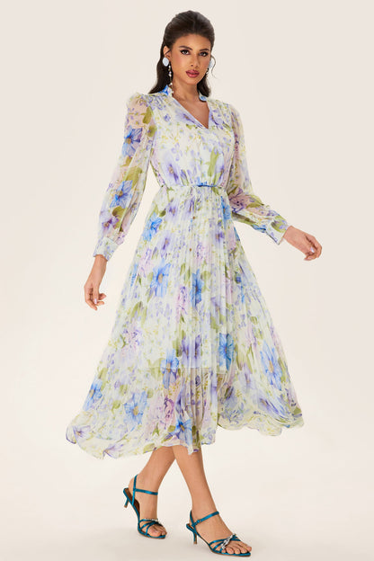 Pleated Chiffon Midi Dress