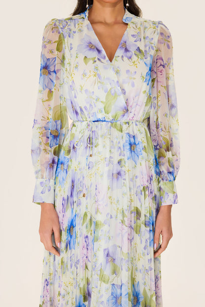 Pleated Chiffon Midi Dress