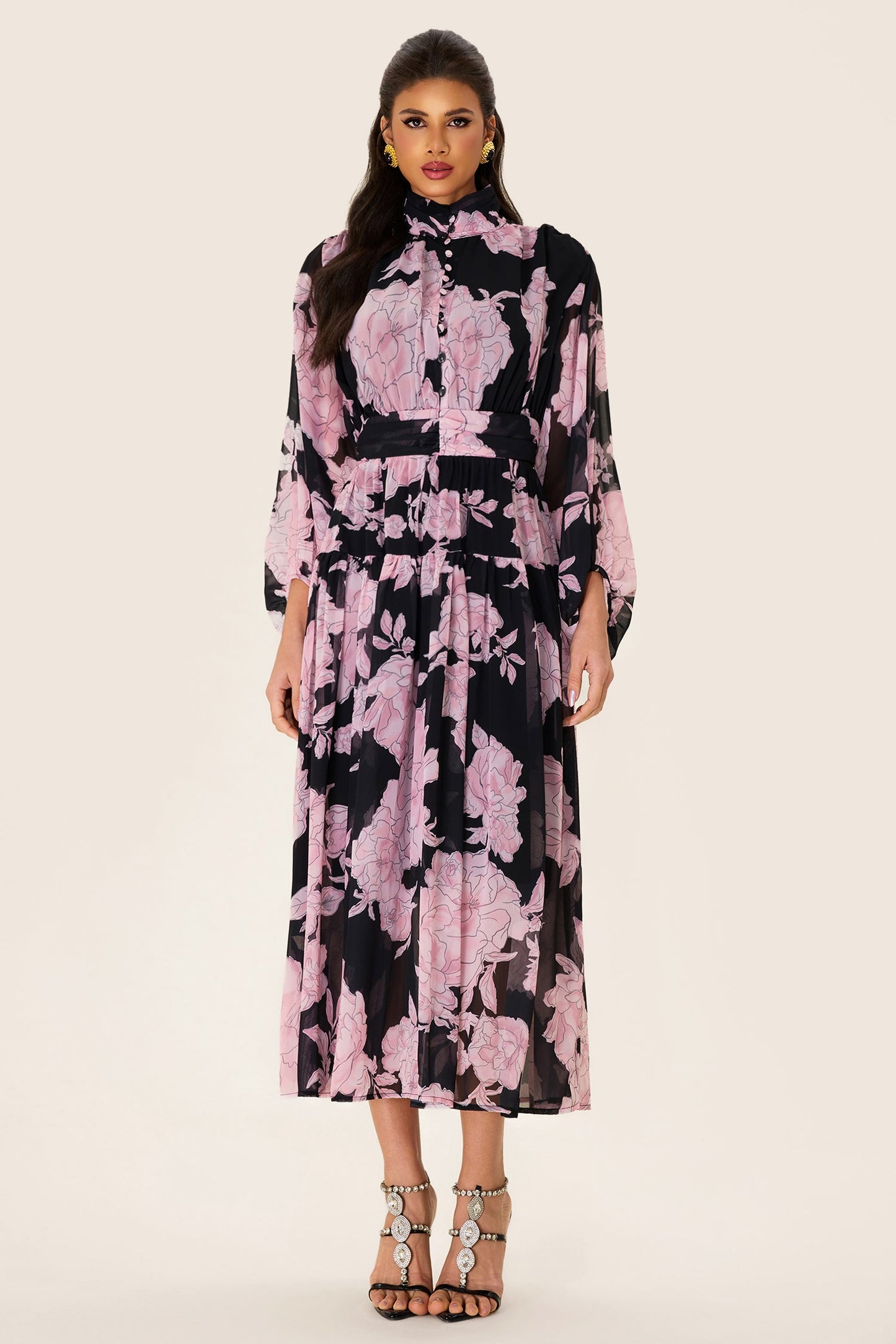 Long Sleeve Smocking Midi Dress