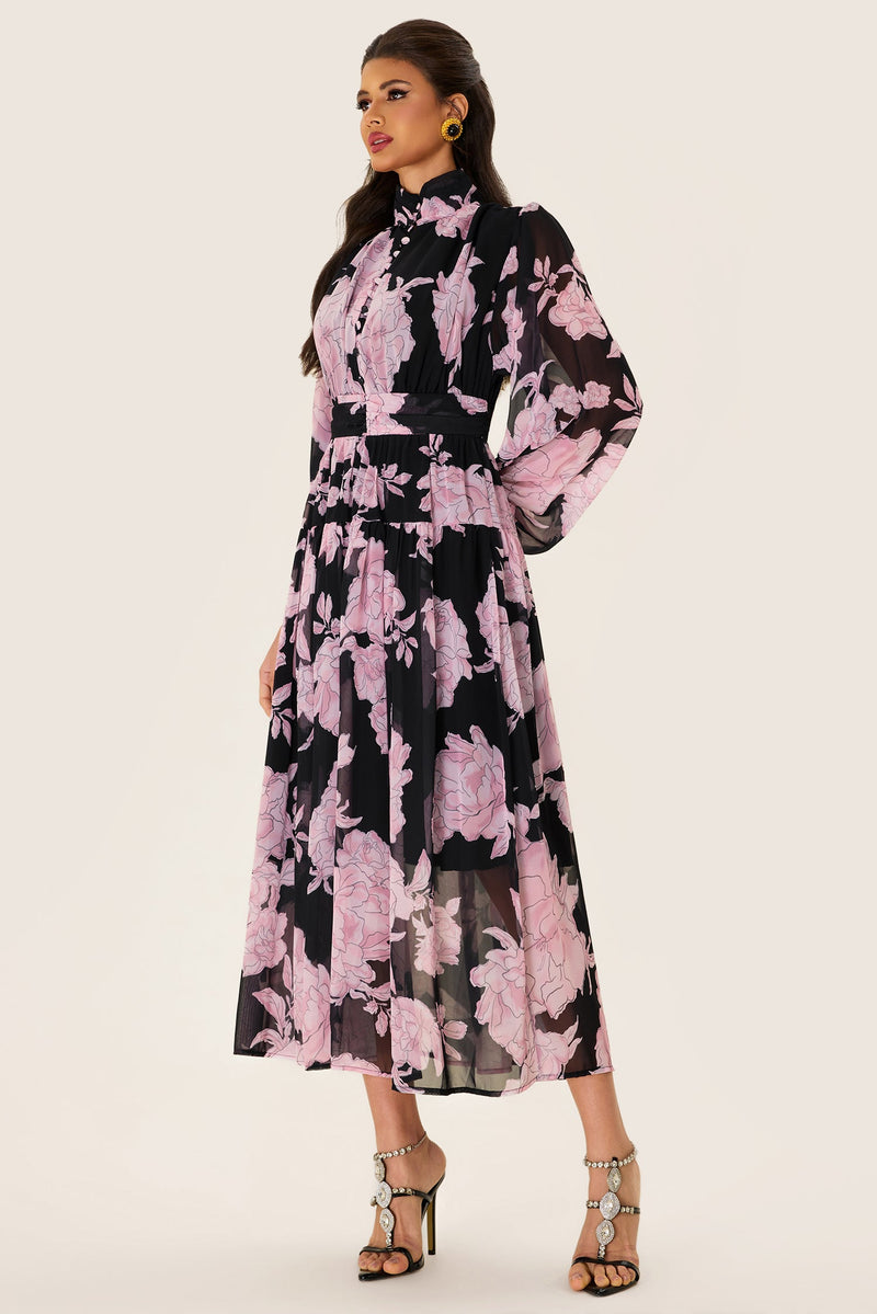 Long Sleeve Smocking Midi Dress