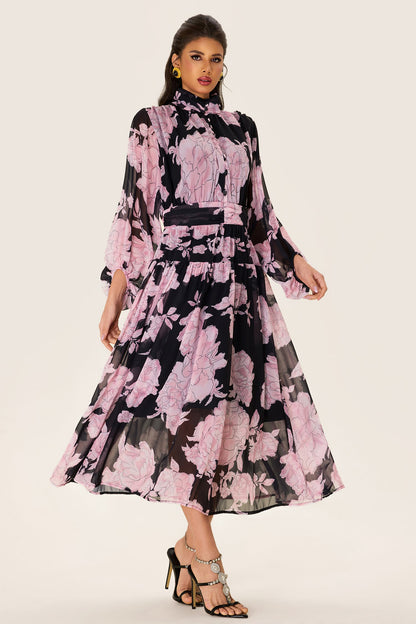 Long Sleeve Smocking Midi Dress