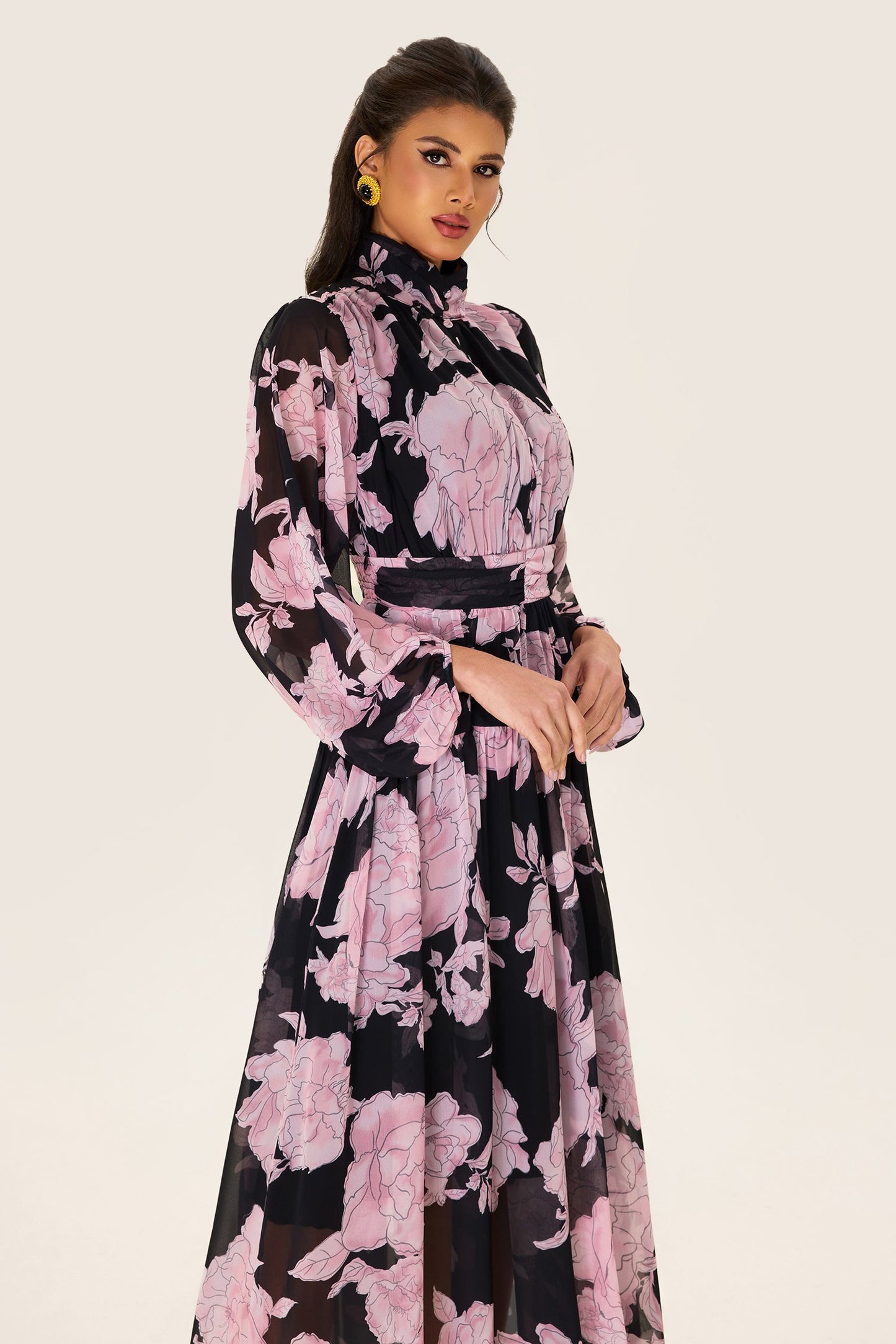 Long Sleeve Smocking Midi Dress