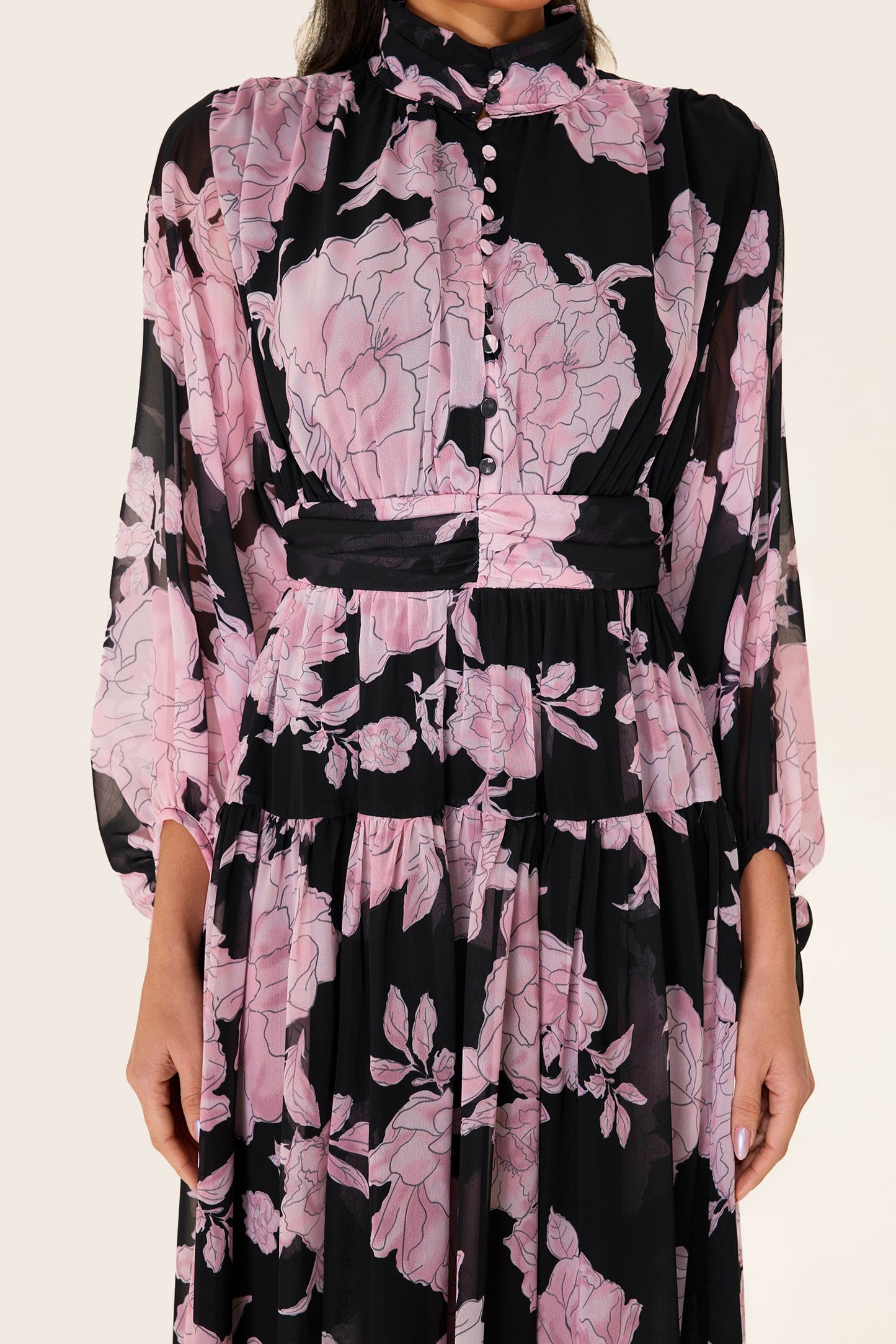 Long Sleeve Smocking Midi Dress