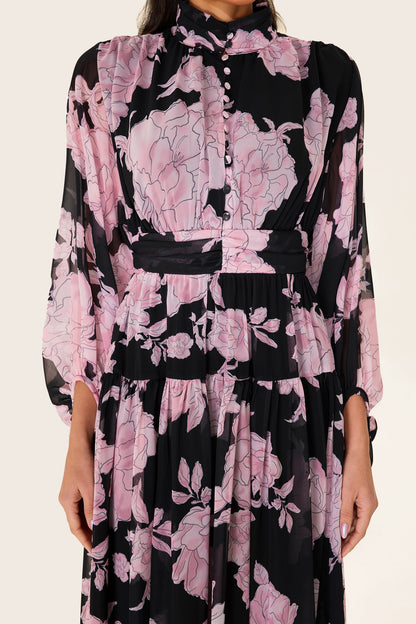 Long Sleeve Smocking Midi Dress