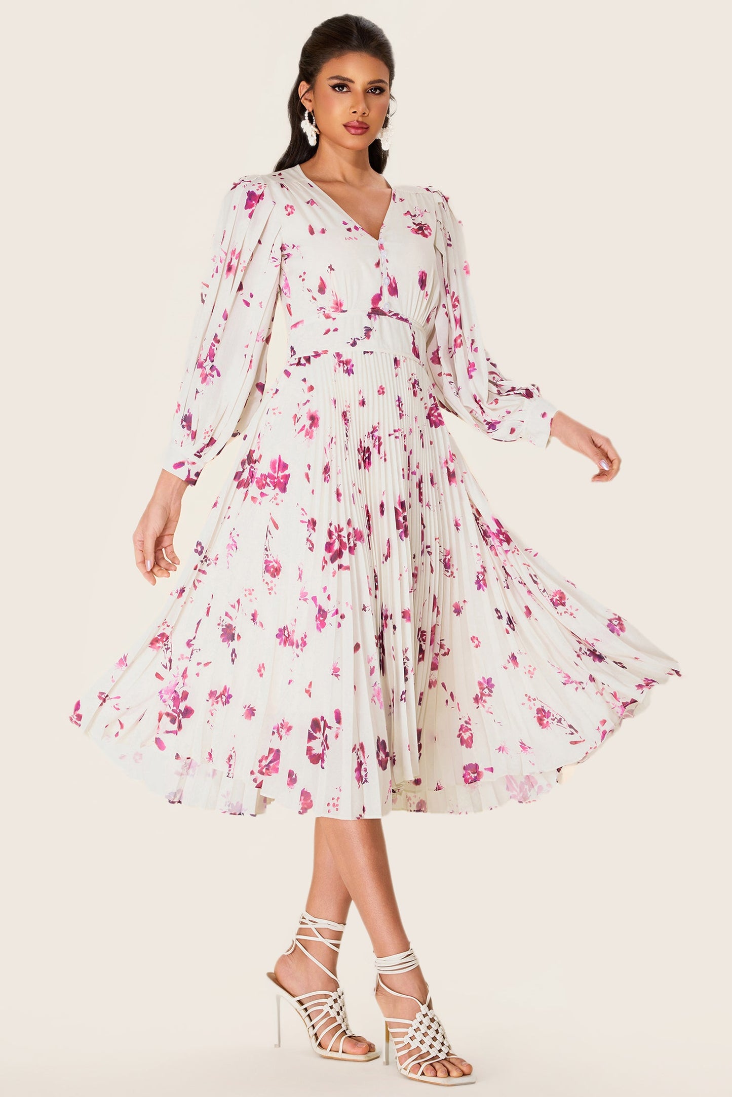 Chiffon V-neck Midi Dress