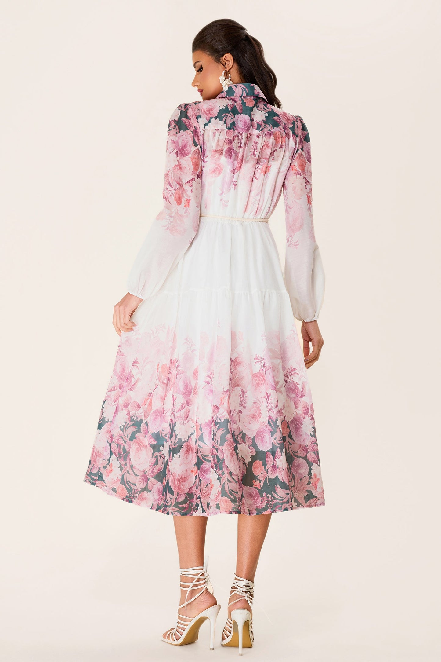 Shirt Collar Long Sleeve Midi Dress