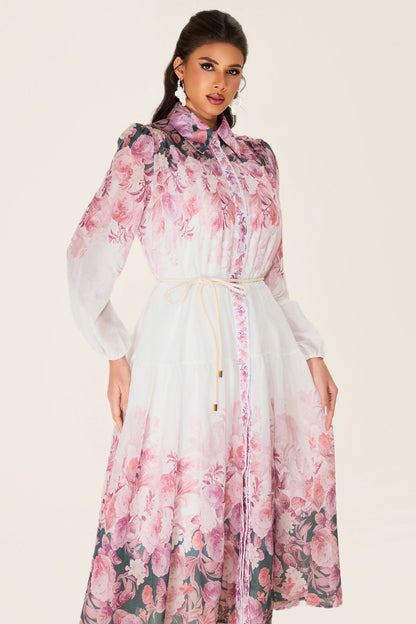 Shirt Collar Long Sleeve Midi Dress