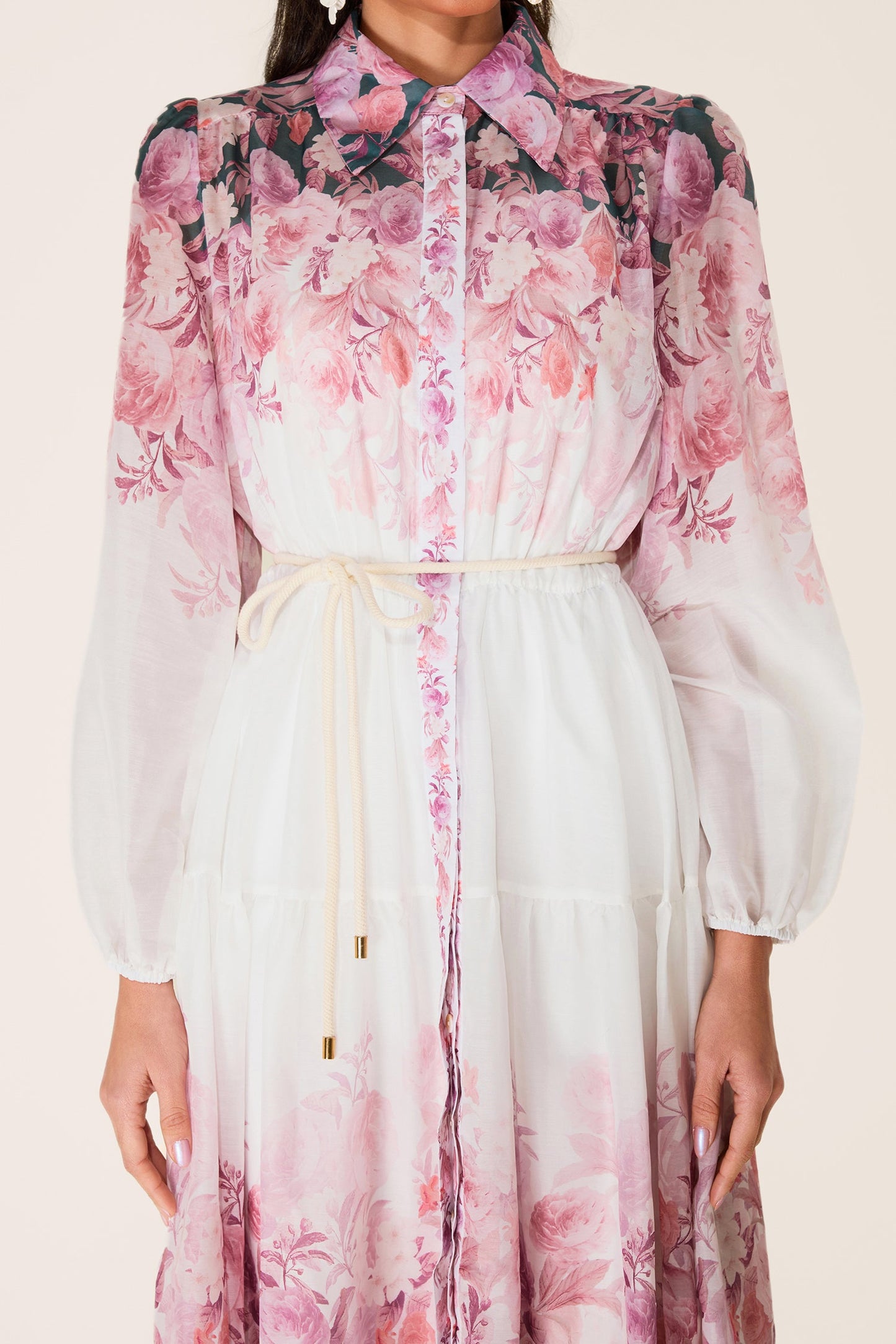 Shirt Collar Long Sleeve Midi Dress