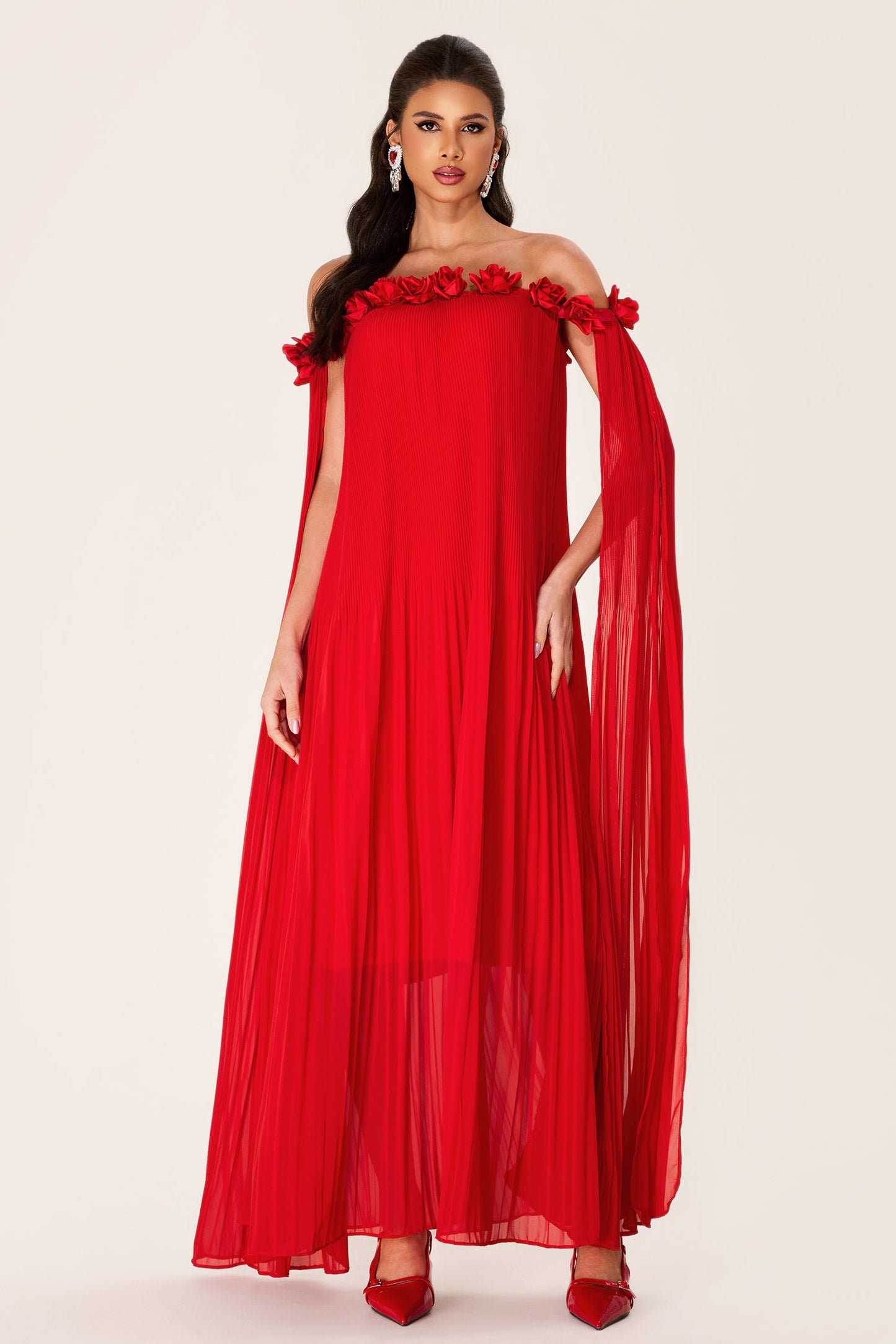 3d Off-shoulder Midi Dress