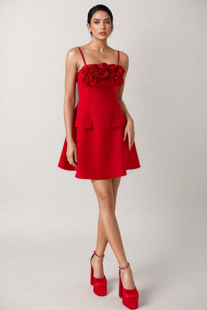 Thisbe 3d Flower Square Neck Mini Dress