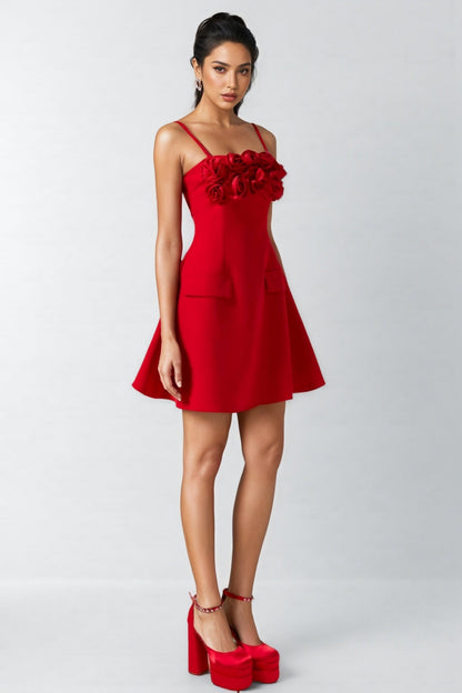 Thisbe 3d Flower Square Neck Mini Dress