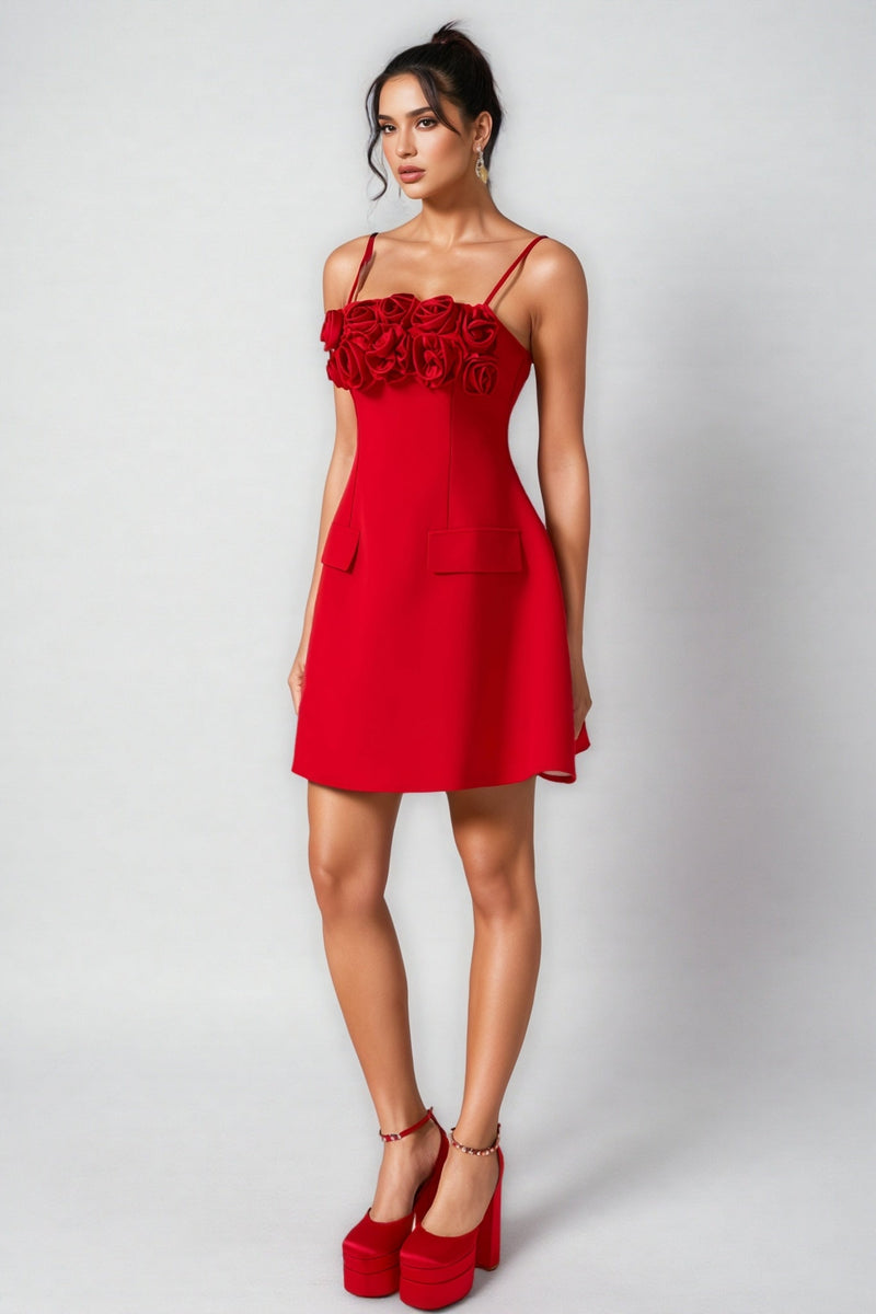 Thisbe 3d Flower Square Neck Mini Dress