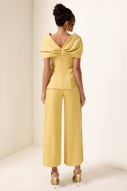Knotted V-neck Top & High Waist Loose Pants