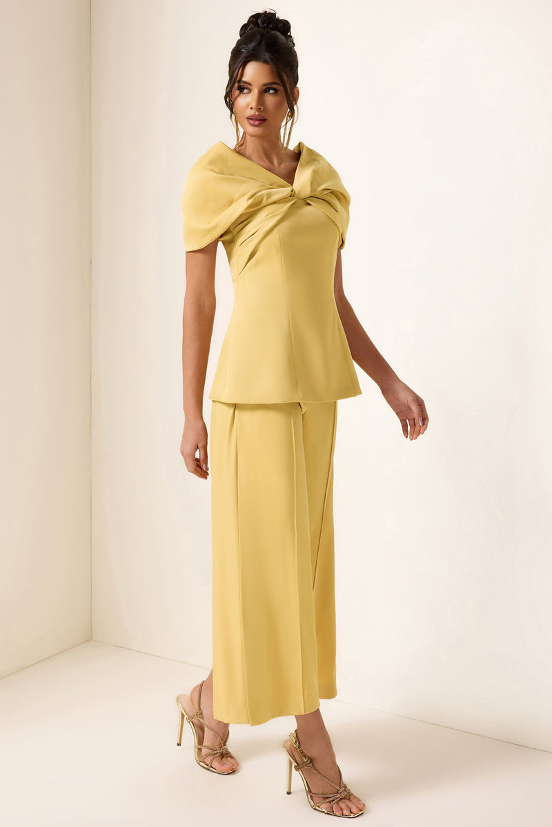 Knotted V-neck Top & High Waist Loose Pants